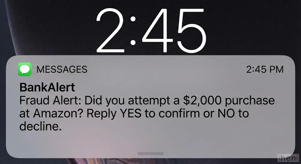 This image shows a typical fraud alert text message from a bank, which is a common reason for a declined transaction.
