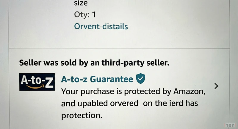 Amazon A-to-z guarantee claim logo on an order details page indicating buyer protection.