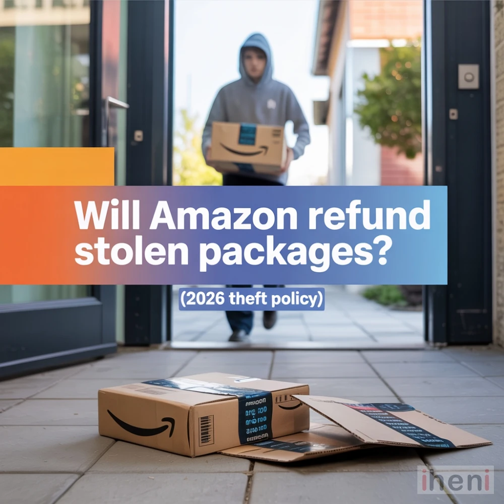 Amazon packages on a porch, with a warning sign about package theft